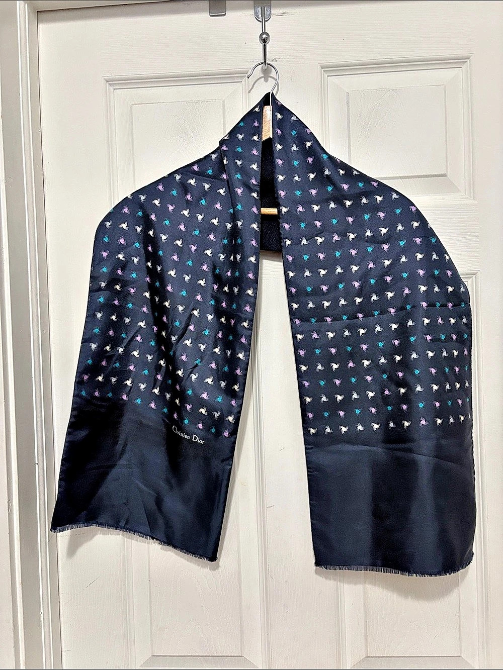 Vintage Christian Dior Double Sided Silk and Wool Patterned Scarf